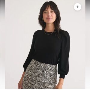 Marine Layer Lexi Rib Black Puff Sleeve Crewneck